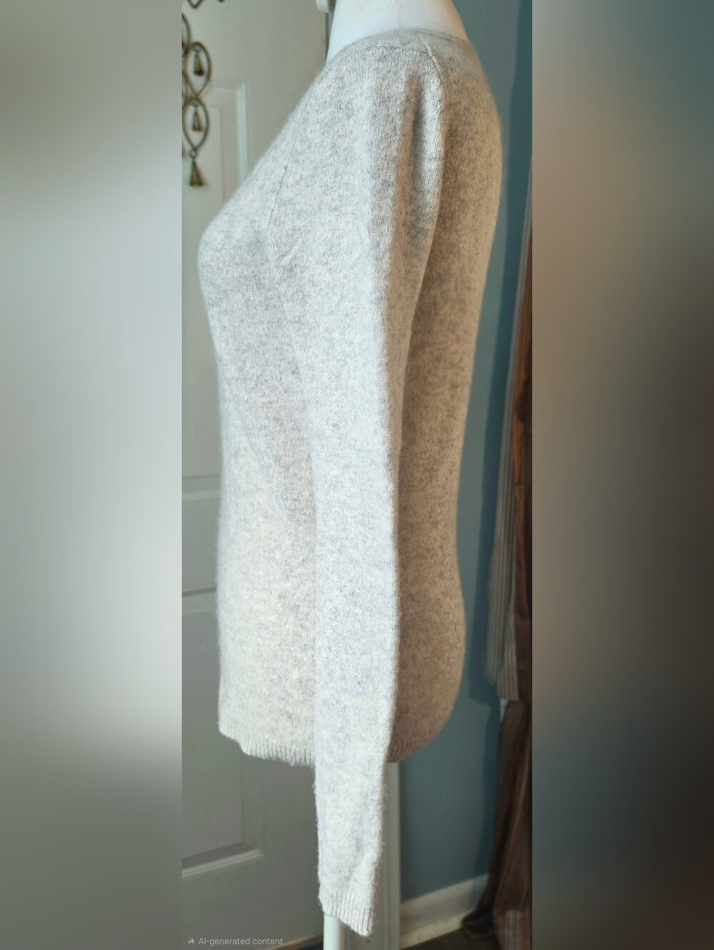 Adrienne Vittadini 2 Ply Cashmere Crewneck Sweater Womens M Oat Grey Soft Cozy - Picture 3 of 12